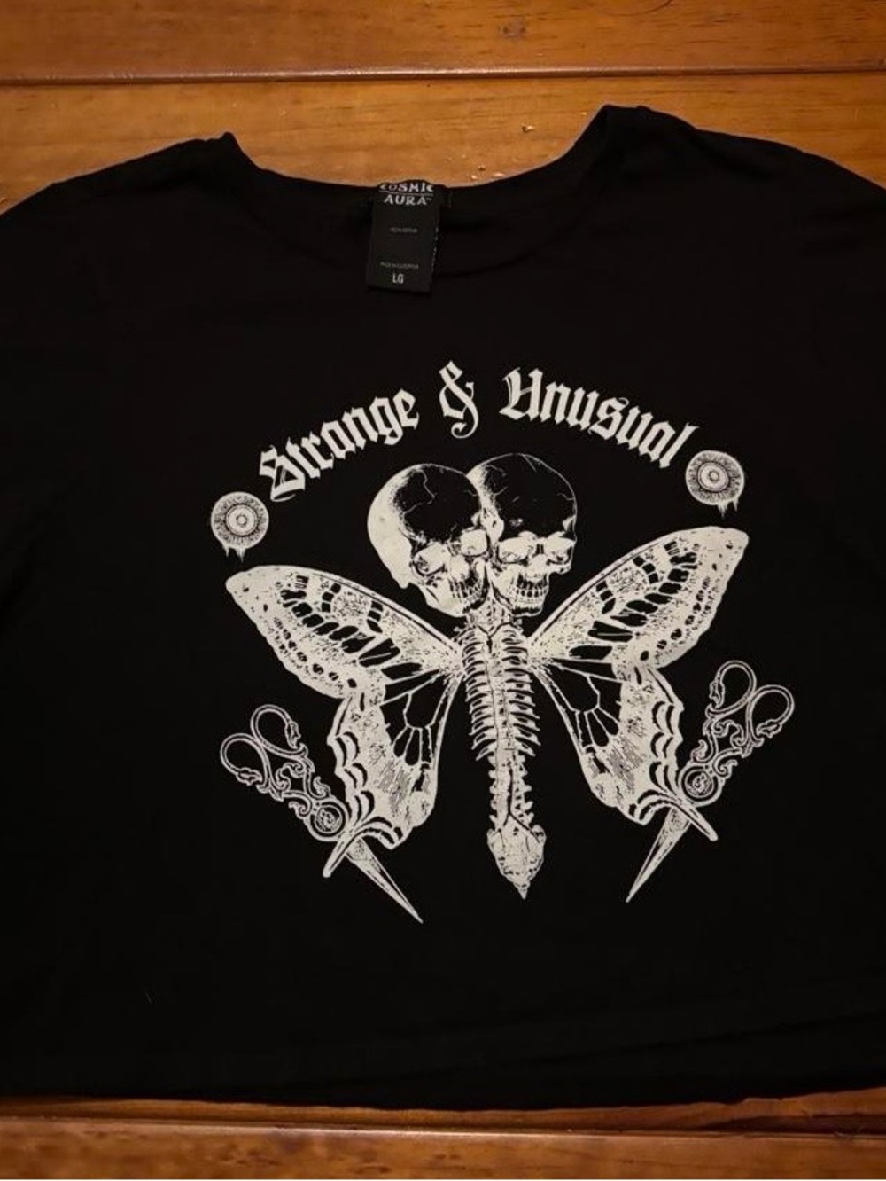 Cosmic Aura Strange & Unusual Skull Butterfly Crop Tee Large Goth